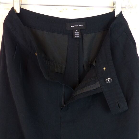 Who What Wear Pants Women 8 Black Wide Leg Crop Pleated Sailor Rayon 28x22 Boho - Picture 8 of 11